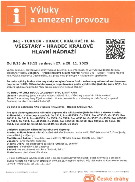 Výluka ČD - 27. a 28.11.