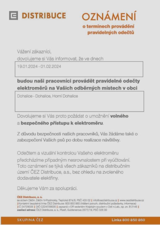 ČEZ Distribuce - odečty elektroměrů